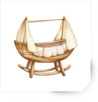 Thumbnail for Wooden Baby Cradle Sticker | Watercolor Rustic Bassinet Vinyl Decal | Baby Shower Nursery Gift