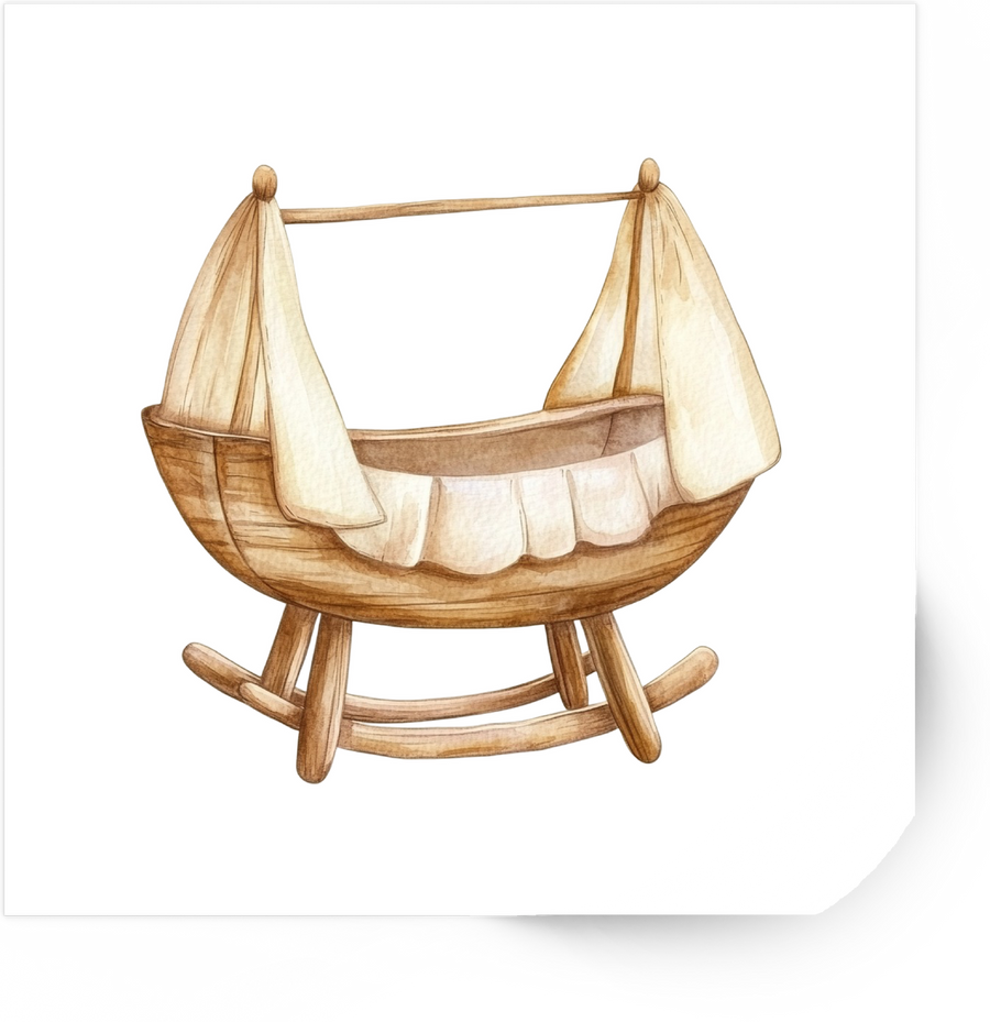 Wooden Baby Cradle Sticker | Watercolor Rustic Bassinet Vinyl Decal | Baby Shower Nursery Gift