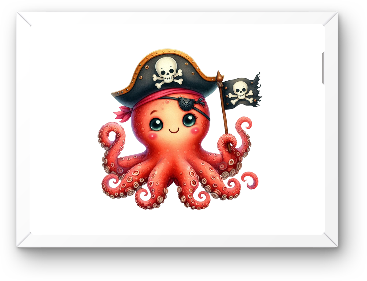 Cute Pirate Octopus Wall Art | Watercolor Nautical Sea Creature Print | Kids Room Nursery Gift