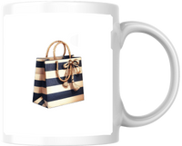 Thumbnail for Nautical Striped Tote Bag Mug | Navy Stripe Beach Coffee Mug | Coastal Summer Gift