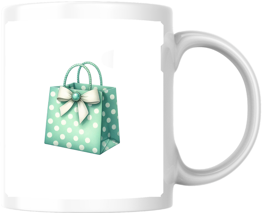 Polka Dot Gift Bag Mug | Pastel Mint Bow Coffee Mug | Cute Birthday Gift