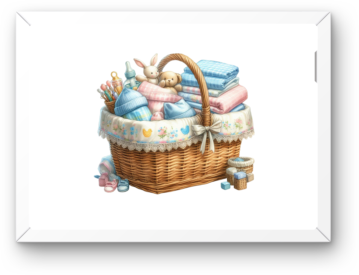 Baby Sewing Basket Wall Art | Watercolor Nursery Linens Print | Baby Shower Nursery Gift