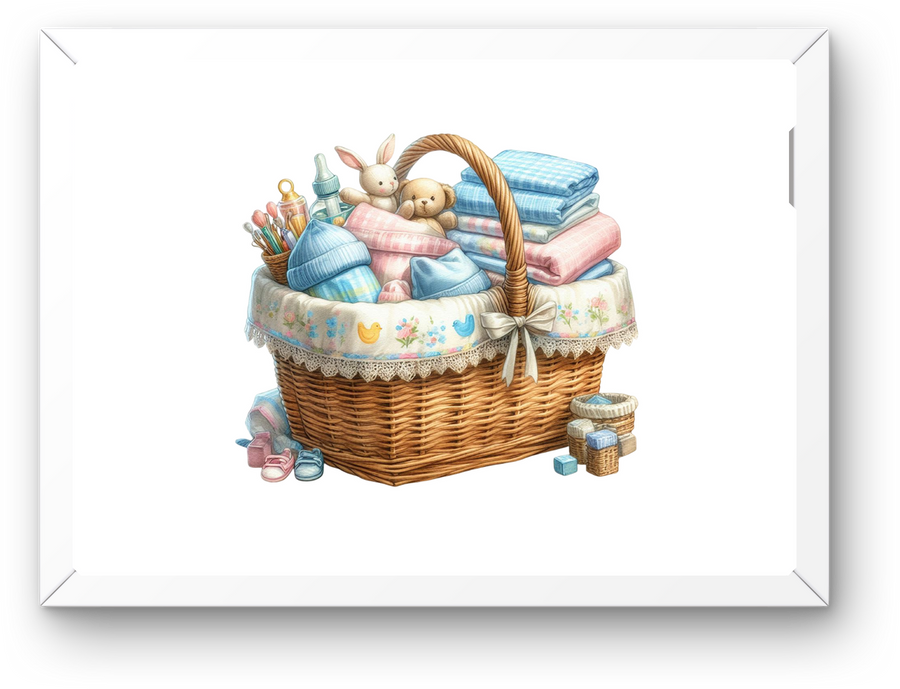 Baby Sewing Basket Wall Art | Watercolor Nursery Linens Print | Baby Shower Nursery Gift