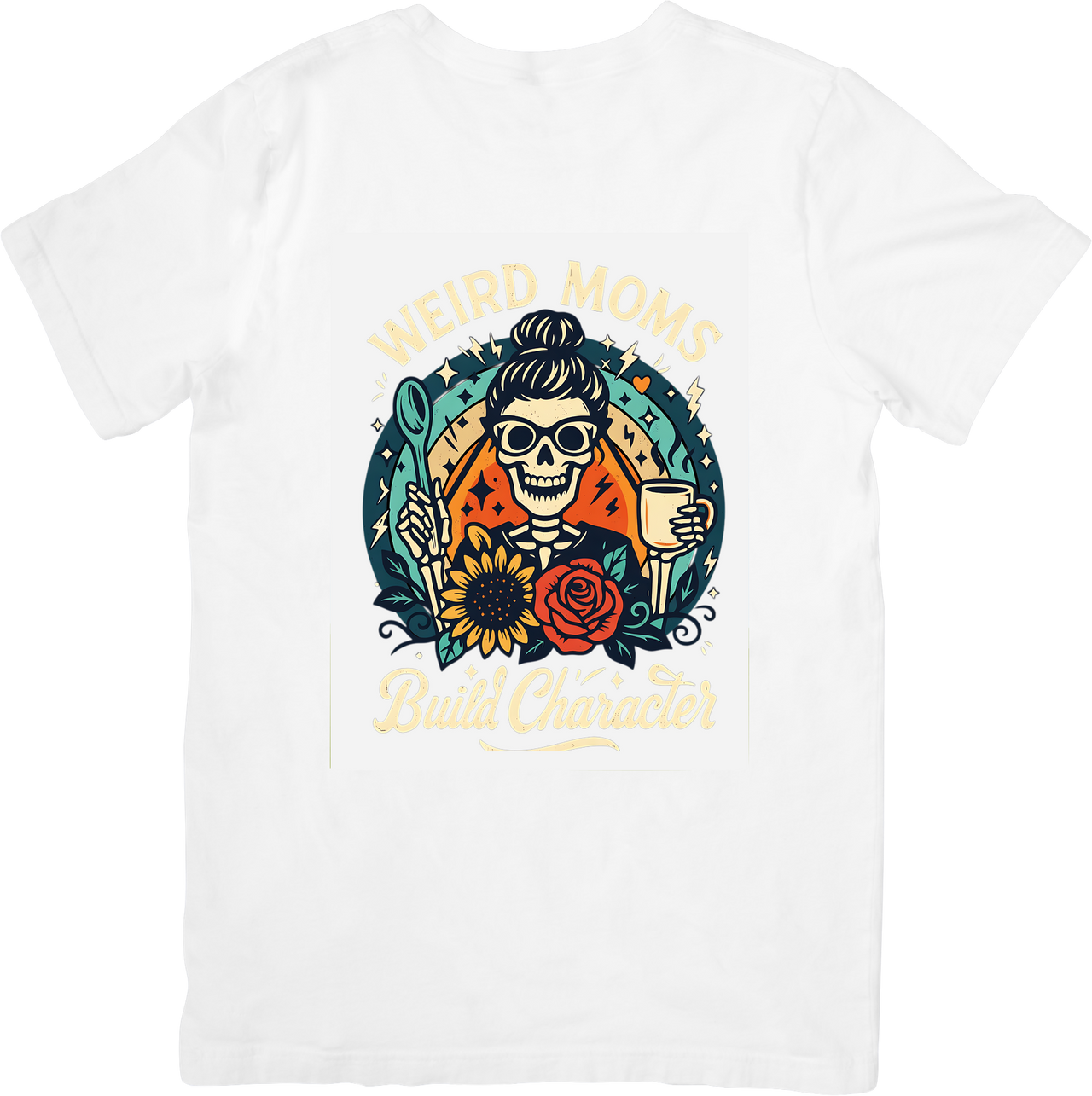 Weird Moms Build Character Skull Retro Floral Mom Graphic Tee Mom Gift