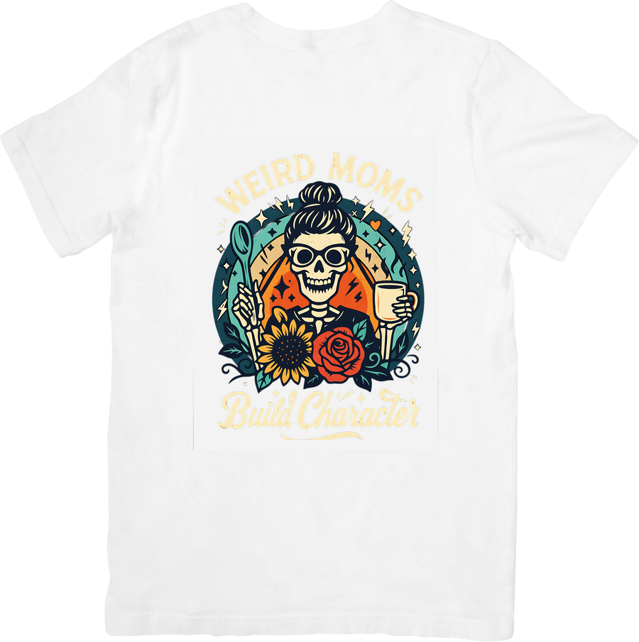Weird Moms Build Character Skull Retro Floral Mom Graphic Tee Mom Gift