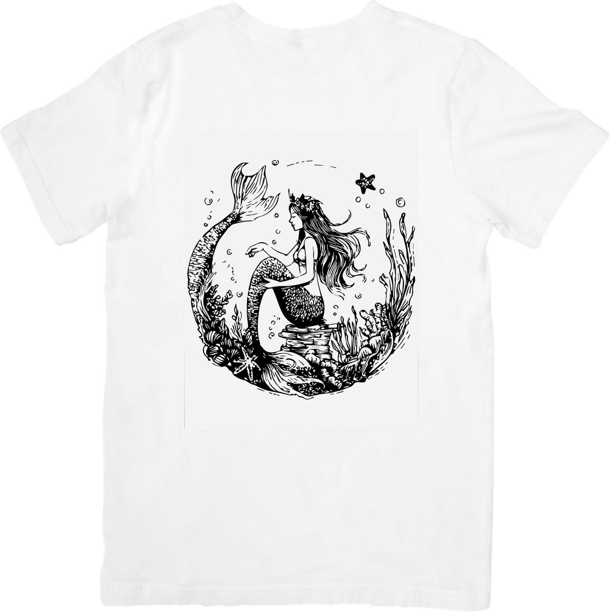 Mermaid Underwater Scene T-Shirt | Black And White Nautical Graphic Tee | Ocean Lover Gift