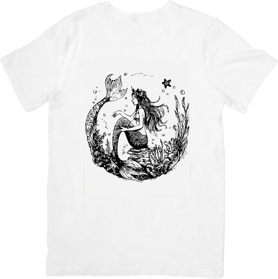 Mermaid Underwater Scene T-Shirt | Black And White Nautical Graphic Tee | Ocean Lover Gift