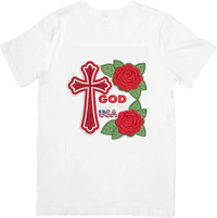 Thumbnail for God Bless The USA Cross Patriotic Christian Roses Graphic Tee Faith Freedom Gift