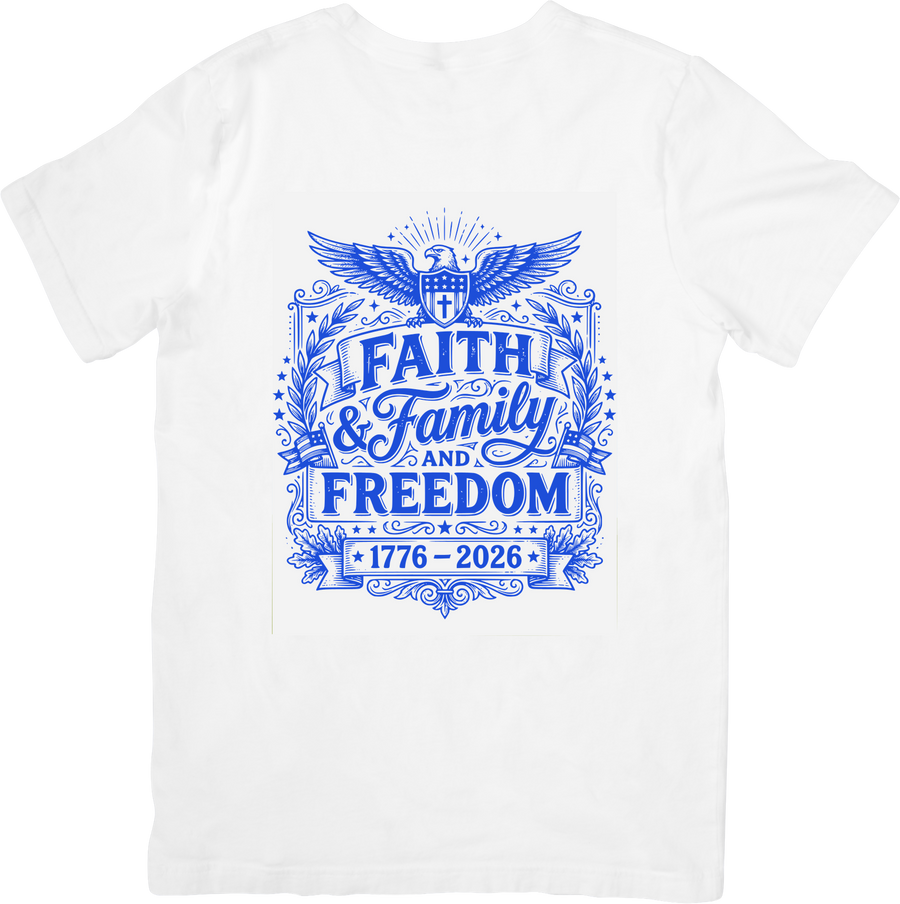Faith Family and Freedom 1776 Eagle Patriotic Christian American Graphic Tee