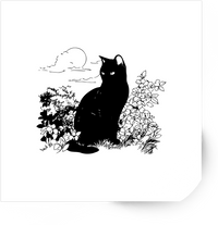 Thumbnail for Black Cat In Garden Sticker | Hand-Drawn Floral Moon Vinyl Decal | Cat Lover Gift