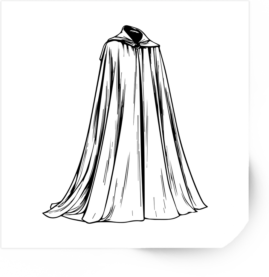 Hooded Cloak Sticker | Hand-Drawn Sketch Cape Vinyl Decal | Fantasy Cosplay Gift