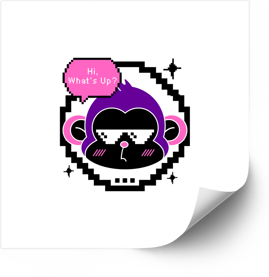 Hi Whats Up Pixel Monkey Sunglasses Y2K Retro Gaming Cool Monkey Vinyl Sticker