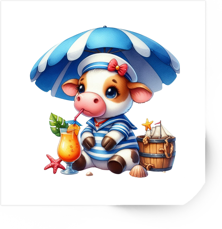 Beach Day Cow Sticker | Cute Cow Under Umbrella Vinyl Decal | Summer Kids Gift
