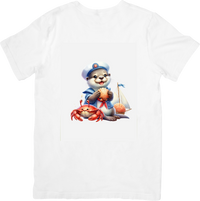 Thumbnail for Sailor Bear At The Beach T-Shirt | Cute Nautical Crab Graphic Tee | Kids Summer Gift