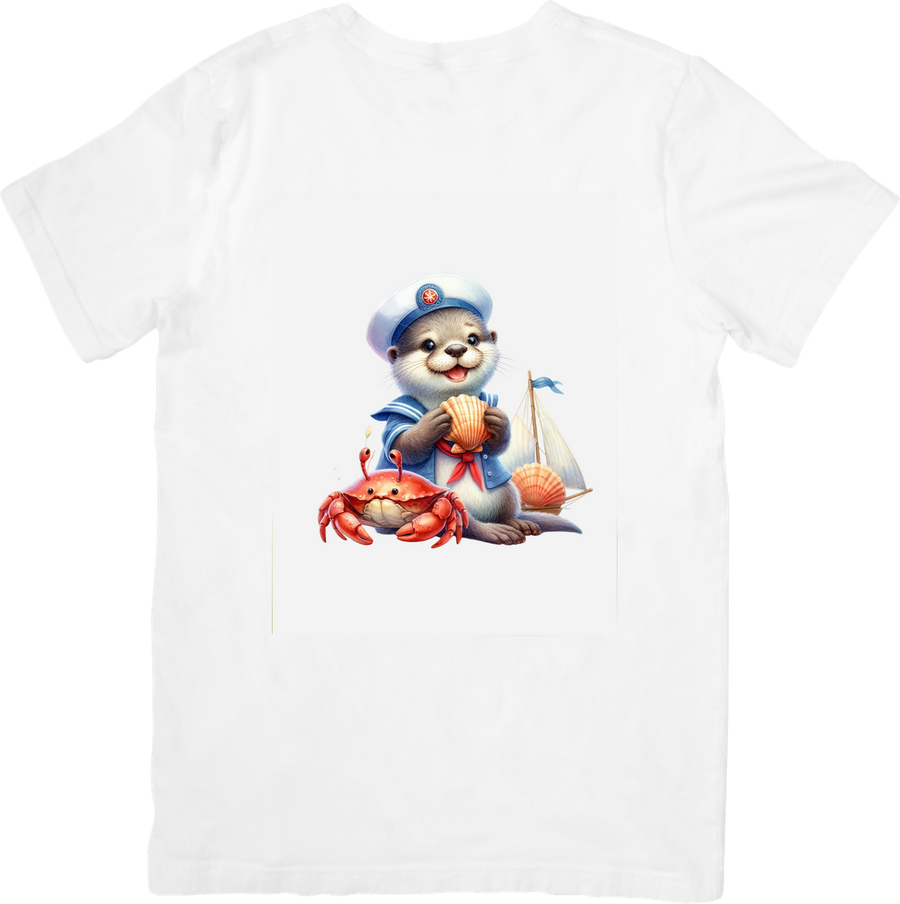 Sailor Bear At The Beach T-Shirt | Cute Nautical Crab Graphic Tee | Kids Summer Gift