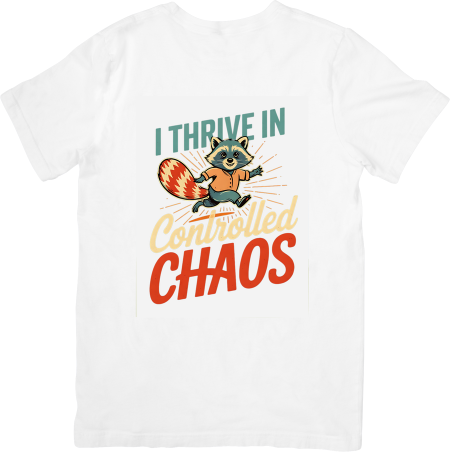 I Thrive In Controlled Chaos Raccoon Funny Retro Animal Quote Graphic Tee