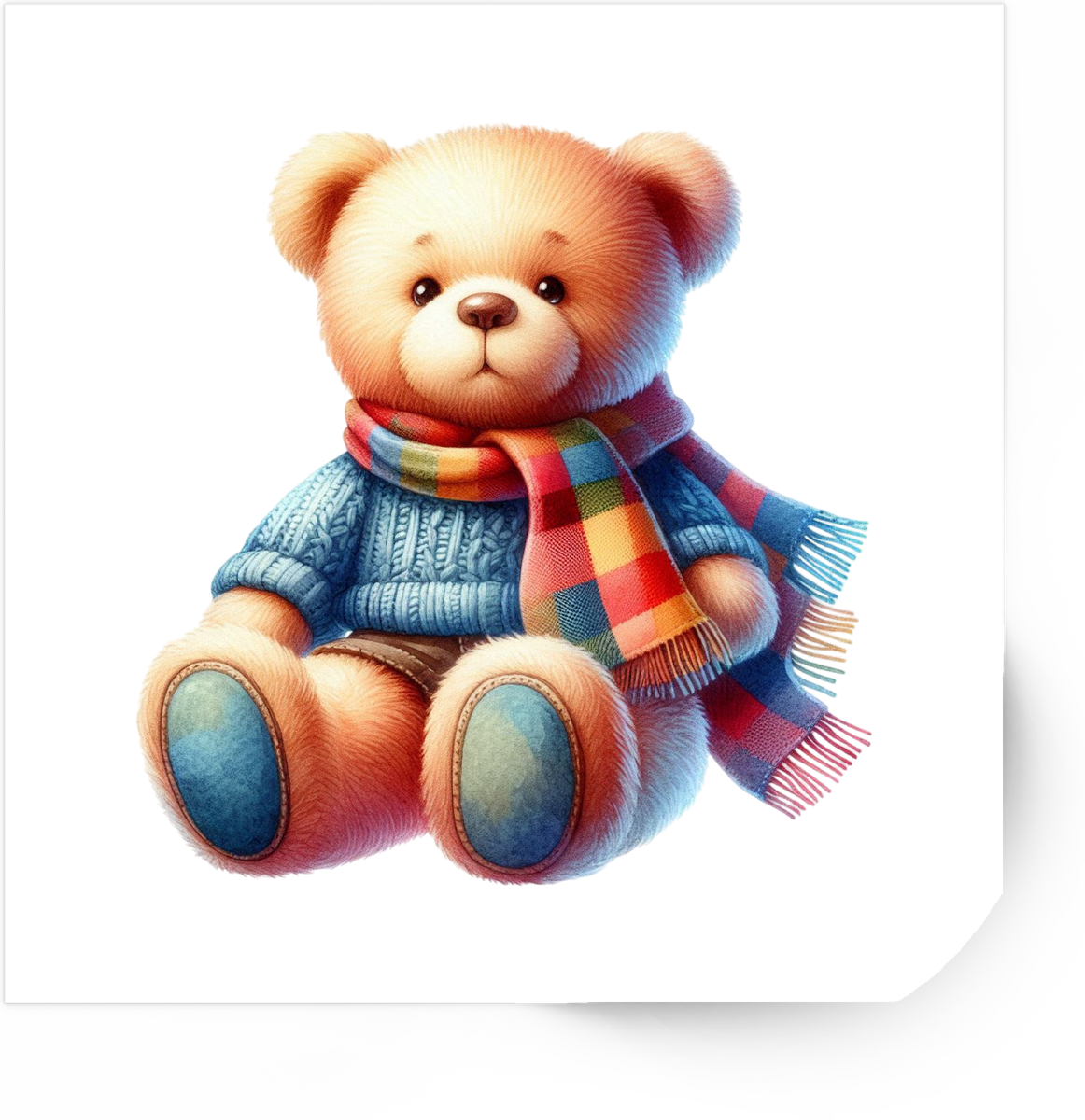Teddy Bear In Scarf Sticker | Cozy Watercolor Toy Vinyl Decal | Cute Winter Gift