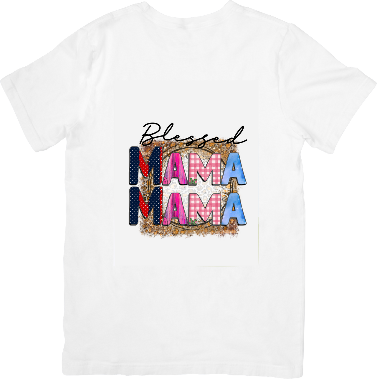 Blessed Mama Boho Leopard Print Mom Graphic Tee Mothers Day Gift