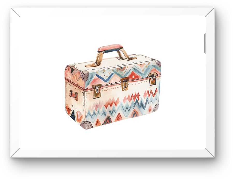 Boho Aztec Suitcase Wall Art | Watercolor Tribal Travel Trunk Print | Wanderlust Decor Gift