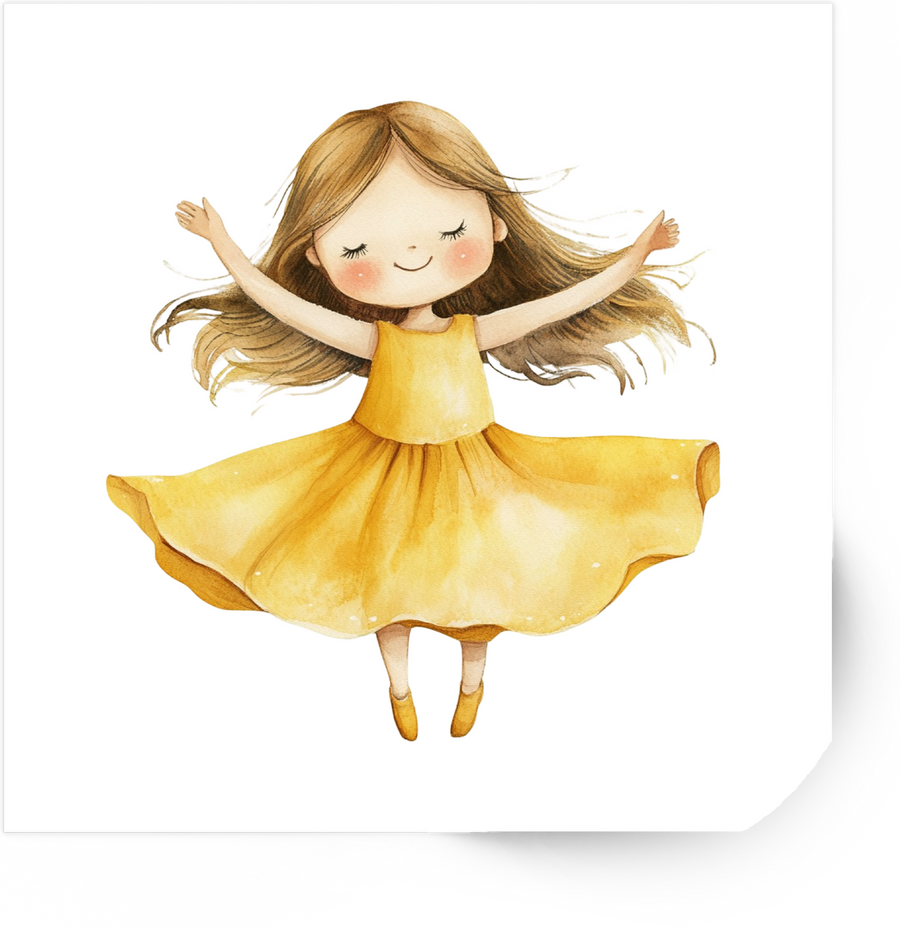 Happy Girl In Yellow Dress Sticker | Cute Watercolor Dancing Vinyl Decal | Kids Room Gift