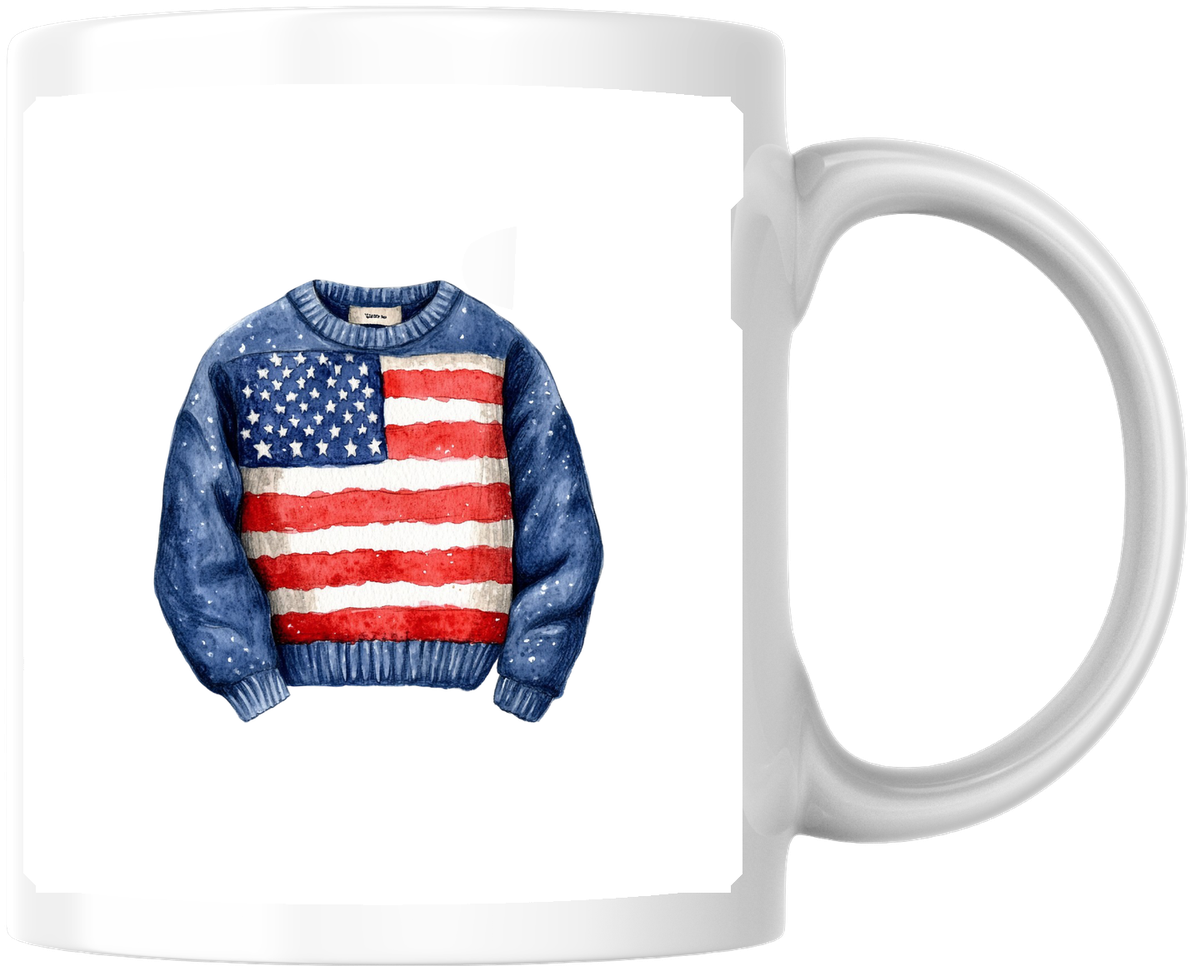 American Flag Sweater Mug | Patriotic Knit Denim Coffee Mug | 4th Of July Gift