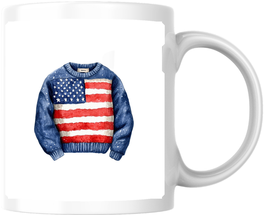 American Flag Sweater Mug | Patriotic Knit Denim Coffee Mug | 4th Of July Gift