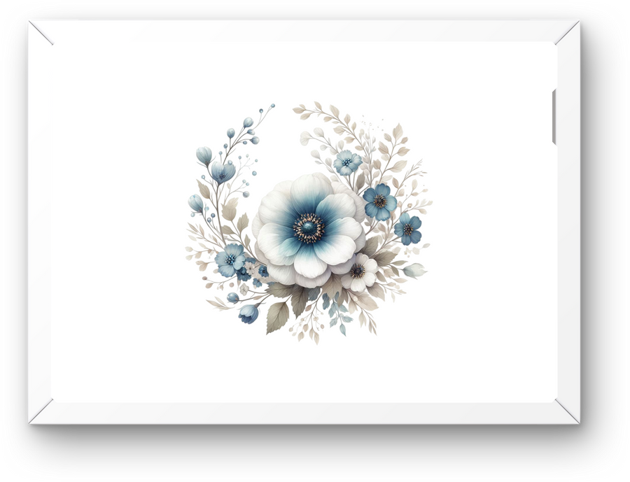 Blue Anemone Floral Wreath Wall Art | Soft Watercolor Bouquet Print | Farmhouse Home Gift